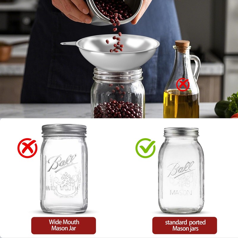 Serinar Stainless Steel Metal Canning Funnel with Removable Strainer, for