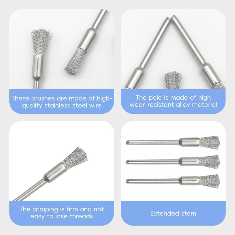 KEWAYO 30Pcs Stainless Steel Wire Brushes 1/5″(5mm) x 1/8″(3mm) Wire