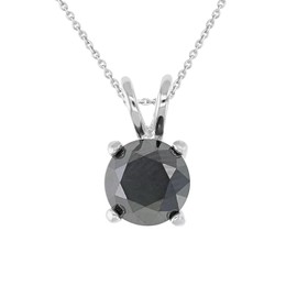 DEWBERRY 0.25 Cttw Round Cut Black Diamond Solitaire Pendant Necklace for Women |18 Inch Cable Chain in 14KT White Gold Plated | 4 Prong Set 925 Sterling Silver Pendant Jewelry Gifts