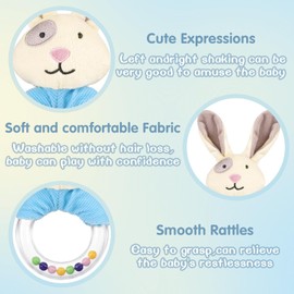 Heyu-Lotus 2Pcs Baby Soft Rattle Sensory Toys,Newborn Baby Rattle Stuffed Sheep Hand Rattle Animals Hand Grip Set Early Educational Toy for Toddler 0 3 6 9 12 Month Infant Boys Girls Shower Gift