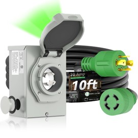 RVINGPRO 30 Amp Generator Cord 10FT and Power Inlet Box, Pre-Drilled 30 Amp Generator Inlet Box with Cord, NEMA L14-30P to L14-30R Generator Cord Waterproof Combo Kit, ETL Listed