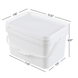 Kekow 4 Pack 3 Gallon Rectangle Plastic Bucket with Lid, Square Utility Food Bucket Pail with Lid and Handle, White