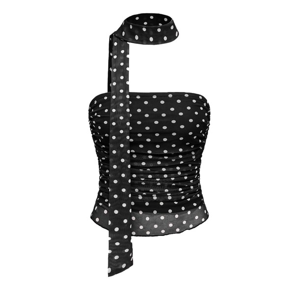 KIGRAD Womens Y2k Polka Dot Mesh Crop Tube Tops with