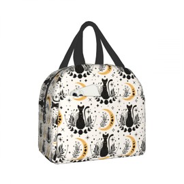 Nerxy Boho Cat Insulated Lunch Bag Cute Cats Magic Moon Witchy Lunch Box Containers Animal Reusable Soft Meal Tote Bag Kit Lunchbox for Women Kids Adults Work School Office Picnic Beach 8x5x8.5inch