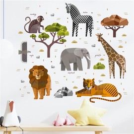 HOTIYOK Cute Animal African Animal Tribal Painting Style Wallpaper Sticker, Removable Stylish DIY Wall Sticker Removable Wall Sticker Boy Girl Kids Room Toy Wall Sticker Decoration Nursery Bedroom