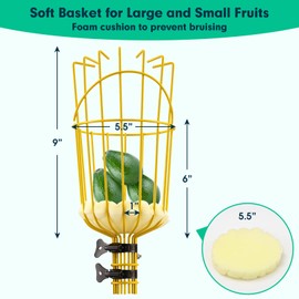 Fruit Picker Mango Picker, 66 Inch Long Heavy Duty Fruit Picker Tool with Fruit Basket, Adjustable Splicing Extension Apple Picking Grabber with Poles and Basket