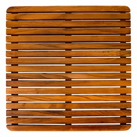 Nordic Style Premium Teak Shower and Bath Mat for Indoor and Outdoor Use - Non-Slip Wooden Platform for Spa, Sauna, Pool, Hot Tub - Flooring Decor and Protector (24" x 24", Oiled Finish)
