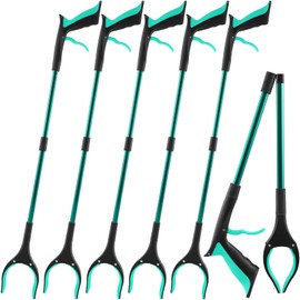 6 Pack Trash Grabber Reacher Tool for Elderly, 32" Foldable Trash Picker Upper Grabber Long Handy Mobility Aids Reaching Tool for Pick Up Stick Arm Extension Litter Claw Picker(Green Green)