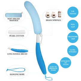 Leetye Mei Long Handled Shower Brush, Non-Slip Long Handle Bath Brush, Back Body Brush Gentle Exfoliating and Lather Well Deep Cleansing Long-Lasting for Body