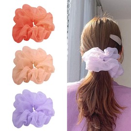 White Tulle Hair Scrunchies Soft Hair Ties Fashion Hair Bands Hair Bow Ropes Hair Elastic Bracelet Ponytail Holders Hair Accessories for Women and Girls (Large size)