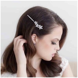 Yheakne Pearl Crystal Wedding Hair Clip Pin Shiny Rhinestone Hair Pins Barrette Bling Bridal Hairpin Silver Wedding Headwear Decorative Bobby Pins Crystal Head Clip Hair Accessories for Women