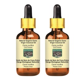 Devprayag Natural Organic Extra Virgin Coconut Oil (Cocos nucifera) with Glass Dropper Natural Therapeutic Grade Cold Pressed (Pack of two) 100ml X 2 (6.76 oz)