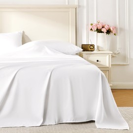 ROSE&RISY White King Sheet Set, 4 Pieces Soft Bedding King Sheet Set, Breathable and Cooling,Includes 1 x Fitted, 1 x Flat, 2 x Pillow Cases - Deep Pocket (White, King)