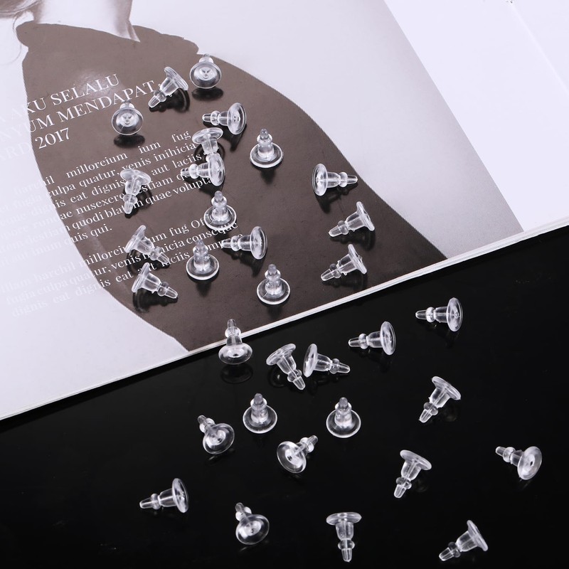 100pcs Earring Backs, 0.43x0.31 Inch Plastic Back Earring Studs Clear
