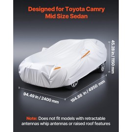 VEVOR Car Cover, Car Cover Waterproof for Toyota Camry Mid Size Sedan, Custom-fit All Weather Sun Rain Wind Frost Dust Snow Protection Full Exterior Covers with Door Zipper and Cotton Lining, Silver