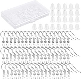 Earring Hooks Set, 100 Pieces 925 Silver Earring Hooks, 100 Pieces Transparent Earring Backs, Hypoallergenic Ear Hooks, Silver Ear Hooks with Ball and Spool, for DIY Earrings Jewellery Making