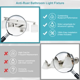 Dekang Bathroom Lights Over Mirror Brushed Nickel, Anti-Rust 4-Light Bathroom Vanity Light Fixtures, Modern 24Inches Wall Sconces E26 Base, Milky White Glass Shades, Bulbs Not Included