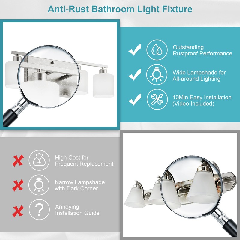 Dekang Bathroom Lights Over Mirror Brushed Nickel, Anti-Rust 4-Light Bathroom