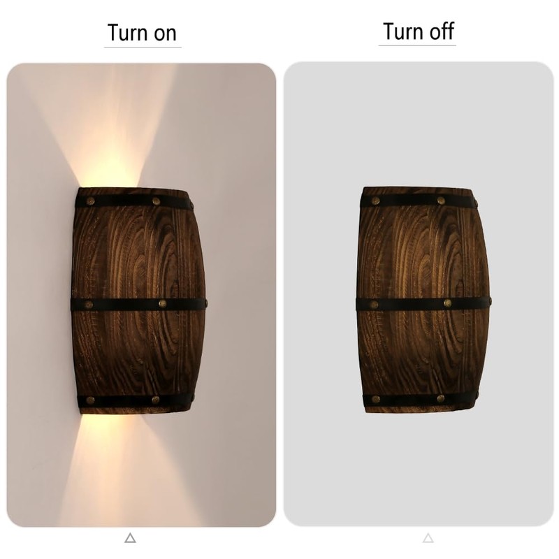 Newrays Antique Wood Wine Barrel Wall Sconce Lighting Fixture Up