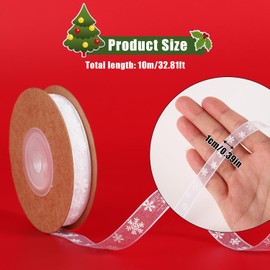 Snowflake Ribbon, Polyester Fibre Snow Christmas Ribbon Thin White Christmas Snowflake Ribbon Wired for Christmas Tree Decoration Holiday Winter Ornament Gift Package