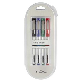 TUL® - Felt pen - Fine Liner Felt-Tip Pens Ultra-Fine Point - 9.125" x 3.7" x 0.75" - Silver - PK of 4