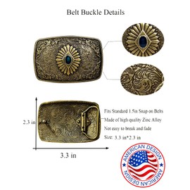 TOPACC - Hebilla de cinturón estilo vaquero, estilo vaquero, estilo clásico, de 1.5 pulgadas, novedad para hombres y mujeres, Oro turquesa., Fit Belt Width: 1.5 in
