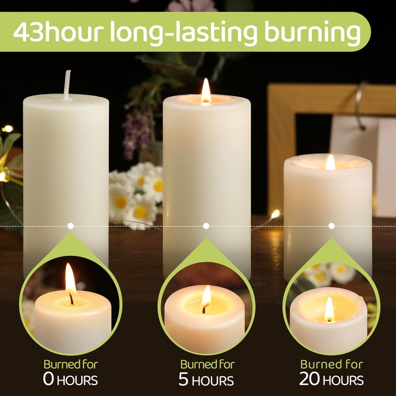 4 Pack Beeswax Pillar Candles,172 Hours Long Burning Pure Off-White