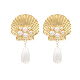 Seashell Statement Earrings for Women, Sea Shell Earrings for Girls, Pearl Seashell Dangle Earrings Hypoallergenic, Cute Shell Earrings Studs, Cowrie Shell Drop Earrings, Shell Jewelry Gifts Funny Earrings