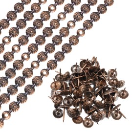 sourcing map 6Pcs Upholstery Tacks Strips, 1Meter Flower Decorative Nail Trims for Sofa Headboard Chair Furniture with Upholstery Nails (11mm Copper)