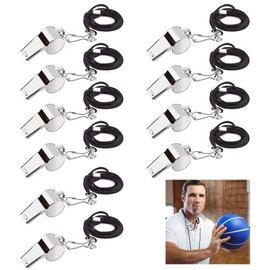 Txeouse Stainless Steel Whistles Pack of 10 Metal Whistle with Cord Ideal for Coaches, Referees, Officials, Teachers