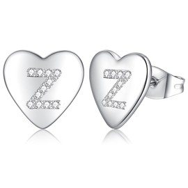 Earrings 925 Silver Stud Earrings for Women Girls Children Small Heart Earrings Silver Letter Stud Earrings with Cubic Zirconia Sleeping Cartilage Stud Earrings 10 mm, small, Gold-plated, Cubic