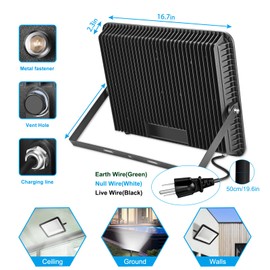 YANYCN 300W LED Flood Light Outdoor,2000W Equivalent 5000K Daylight White Super Bright FloodLight with Plug,43500LM IP66 Waterproof Commercial Lighting for Sports Fields,Counts,Arena,Stadium