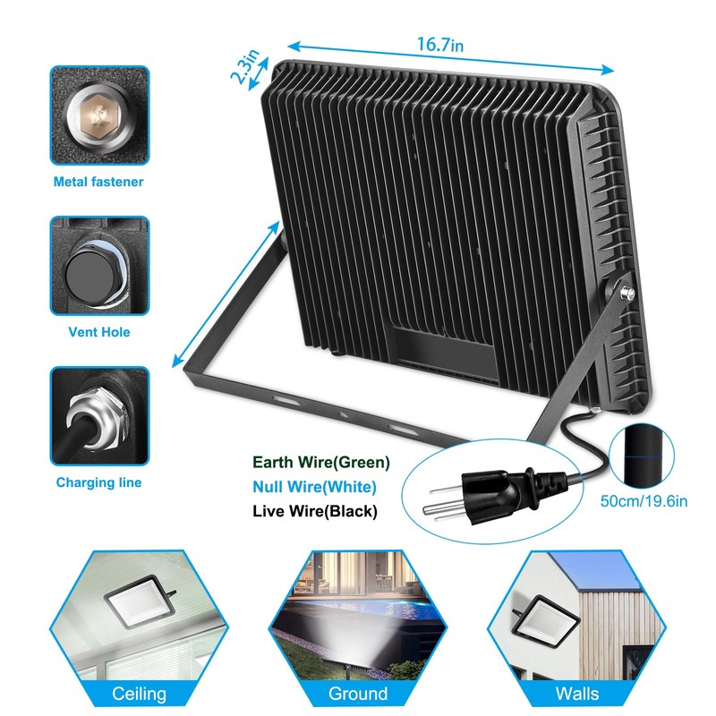 YANYCN 300W LED Flood Light Outdoor,2000W Equivalent 5000K Daylight White