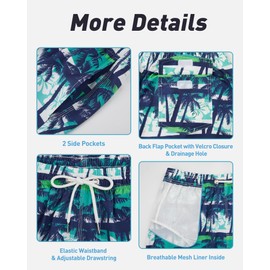 Enlision Men Swim Trunks Hawaiian Beach Bathing Suits Mesh Liner Blue Swimming Shorts with Pockets 7.5" Inseam Stylish Swimsuits Palm Tree Vacation