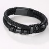 U7 Black Braided Leather Bracelet with Black Metal Clasp, 2-Layer