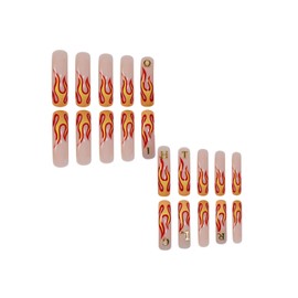 20Pcs Long Curved Press on Nails Long Square Fake Nails with Rhinestone Flame Design Reusable False Nails Kit Fall Curved Nails Press ons Holiday Stick on Nail Full Cover Glue on Nail for Women