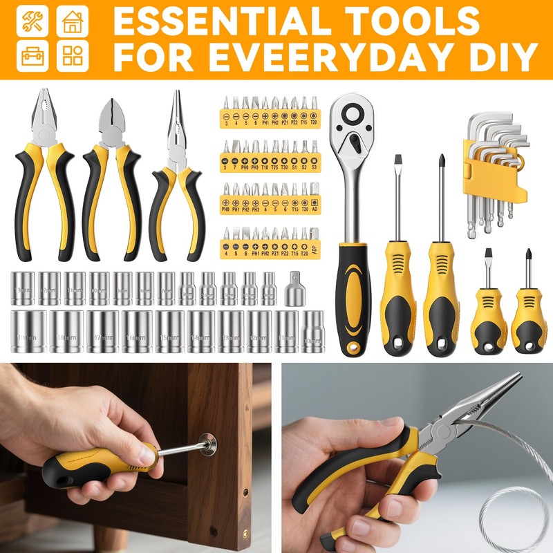 CRESOLVIA Home Tool Kit 199 Piece Basic Household Auto Repair