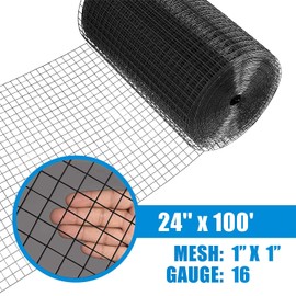 Fencer Wire 16 Gauge Black Vinyl Coated Welded Wire Mesh Size 1 inch by 1 inch for Home and Garden Fence, Protect Chickens Rabbits and Farmed Animals (b. 2 ft. x 100 ft.)