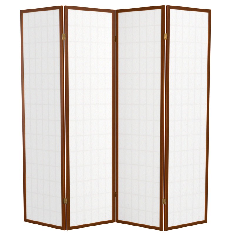 Red Lantern 6 ft. Tall Window Pane Shoji Screen-Walnut-4 Panels