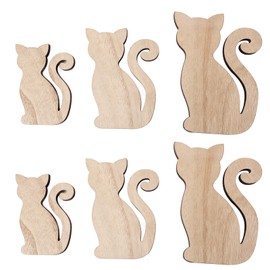 6Pcs Wooden Cat Cutouts, 3 Sizes Unfinished Wood Cat Shape Cutouts Blank Animal Display Decoration for DIY Crafts