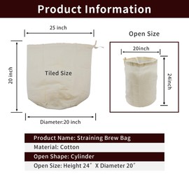 CONIE Extra Large 20"x24" Reusable Straining Brew in a Bag Cheesecloth Brewing Bag with Sturdy Draw Strings