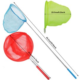 Pack of 2 Telescopic Fishing Net Pond Net Extendable Butterfly Net for Children, Nature Science Exploration Tool Catching Insects, Small Fish, Outdoor, Beach, Garden Activities