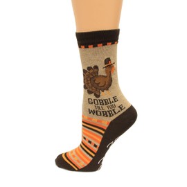Hot Sox Womens Gobble Till You Wobble NSkid Socks, Hemp Heather, 1 Pair, Womens Shoe 4-10