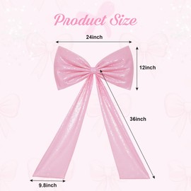 PartyDelight Big Bow Decor Giant Fuchsia Pink Sequin Bow 24x36 Inchs Large Ribbon Tie for Birthday Party Room Decorations Coquette Backdrop Wall Decors