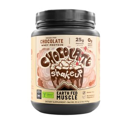 Earth Fed Muscle Chocolate Shakeup Grass-Fed Whey Protein Powder 2lb - 25g Protein Per Serving, No Fillers, Soy-Free, Non-GMO, Hormone-Free, Clean Ingredients for Smooth Blends & Recovery
