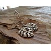 Large silver leaf - Monstera earrings handmade hooks