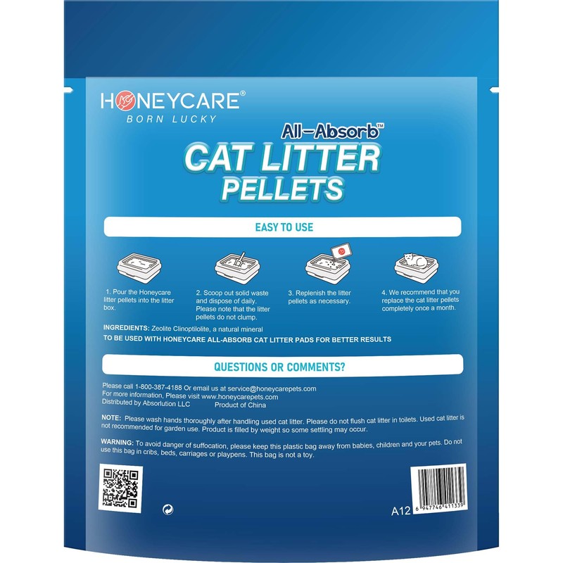 Honey Care All-Absorb Cat Litter Pellets, Zeolite, Long-Lasting Odor Control