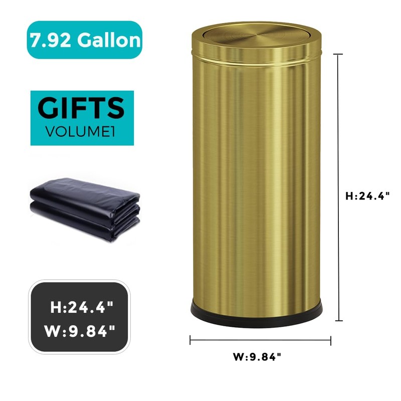 7.92 gallon/30L Gold Kitchen Trash Can with Swing Lid, Tall,