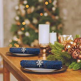 Patelai Set de 12 Anillos de Servilletas de Copo de Nieve Navidad Soporte de Servilleta de Copo de Nieve de Diamantes de Imitación para Decoración Navideña Mesa Fiesta Boda (Plata)