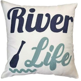 DECOPOW Embroidered River Life Throw Pillow Cover,Square 18 inches Decorative Canvas Pillow Cover with River Life Pattern,Cover Only